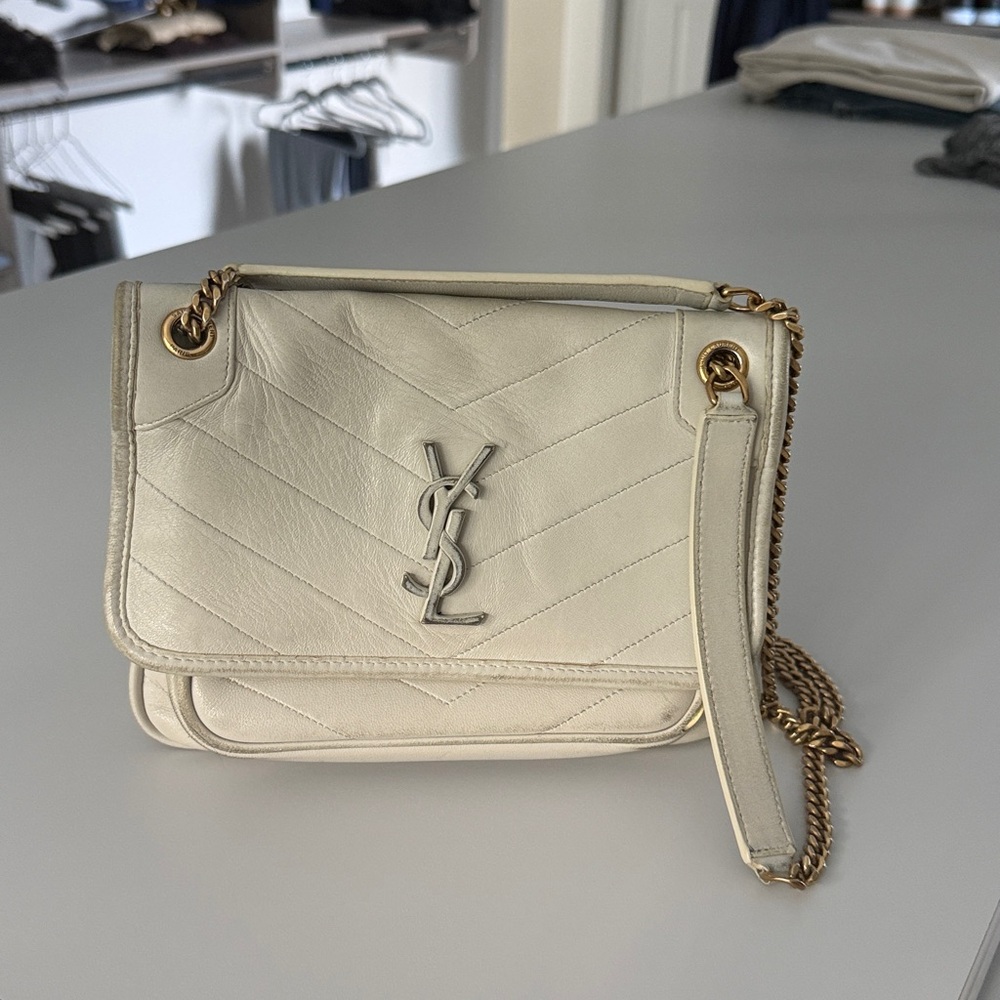 Yves Saint Laurent Off-White Quilted Shoulder Bag